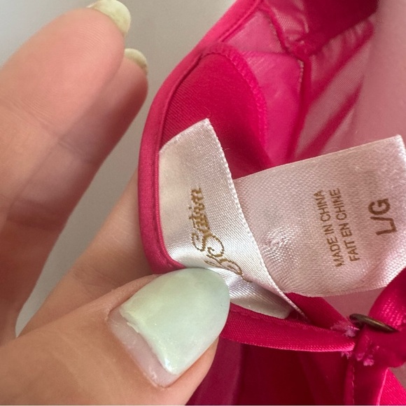 💋 Vintage Hot Pink Mesh Slip Dress coquette Y2K 2000s L - Picture 5 of 5